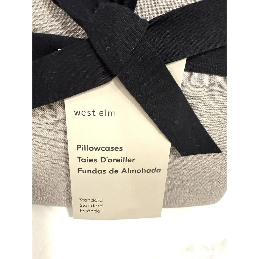 West Elm European Flax Linen Pillowcases Standard Set 2 Gray Minimal SOFT